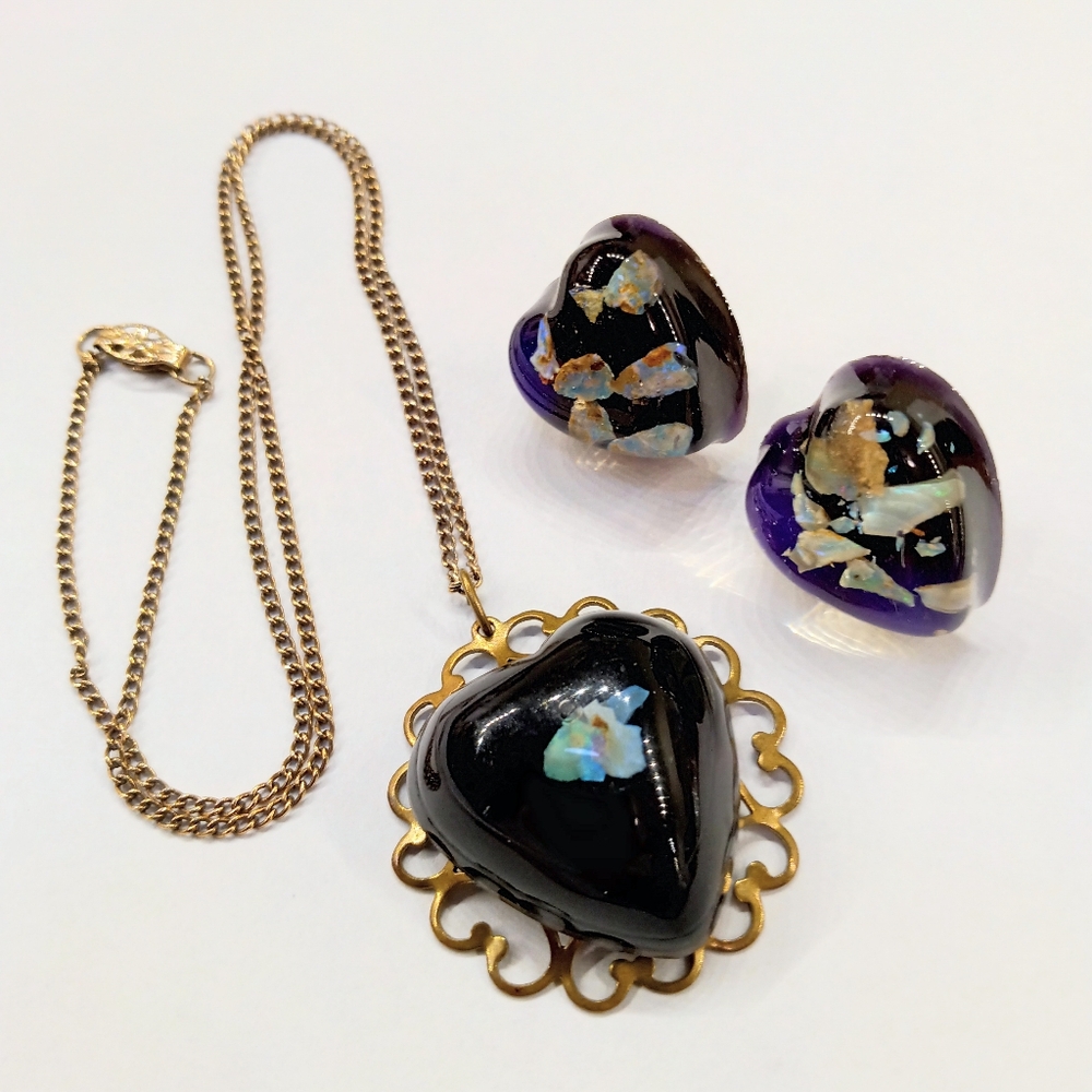 Vintage Unique Floating Genuine Opals Necklace + Bonus Earrings